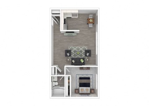 Floor plan for 1 bed, 1 bath, 640 sqft